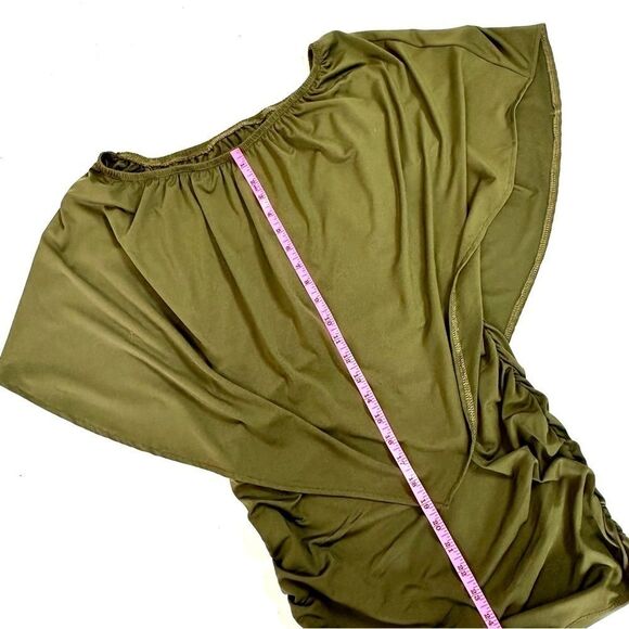 Chic Army Green Off-Shoulder Bodycon Mini Dress - Size S - Picture 8 of 9